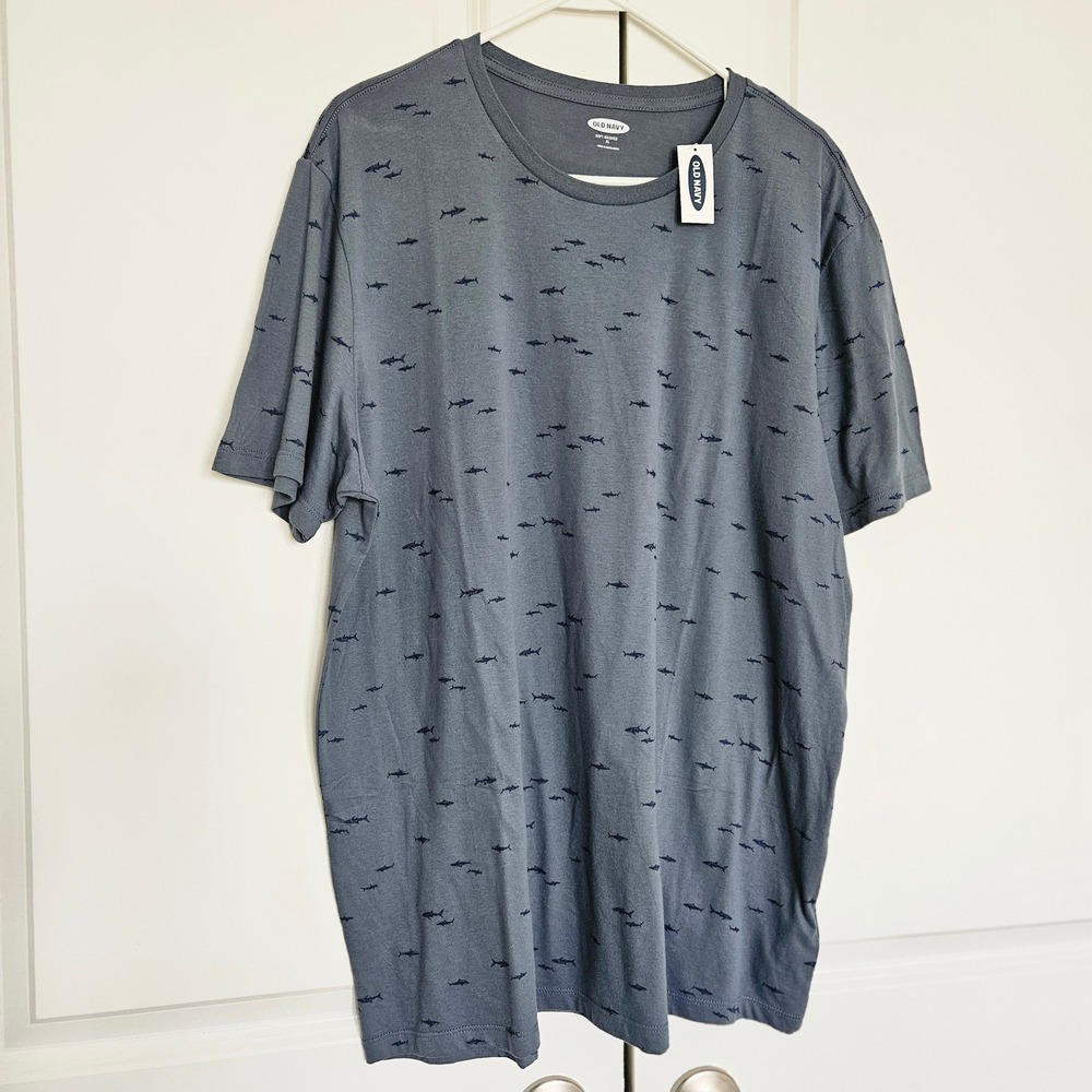 Old Navy Shark T Shirt Mens Sz XL - Cobalt Blue Short Sleeve NEW Casual